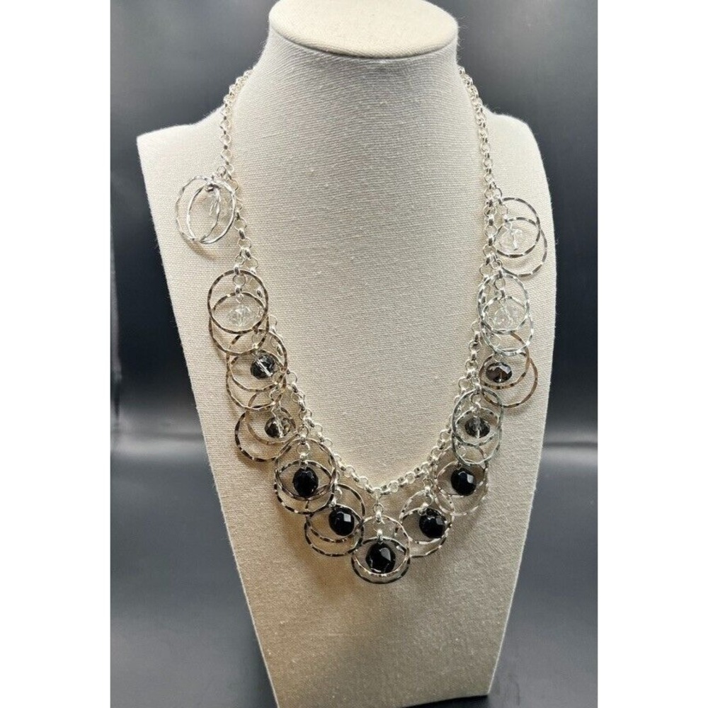 White House Black Market Black & Silver Tone Necklace New WHBM Statement Texture